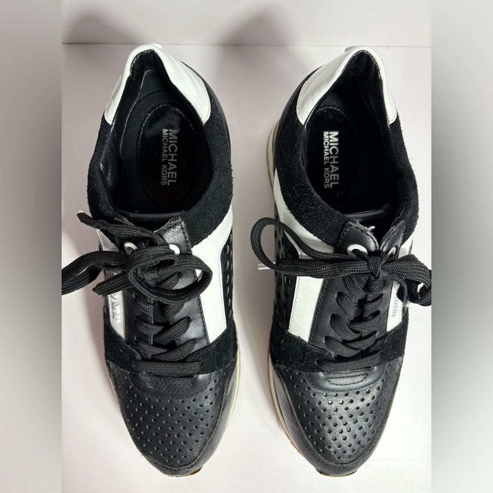 Michael Kors Women’s Billie Trainer Sneakers in Black and White Leather & Suede